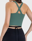 Dark Slate Gray Crisscross Grecian Neck Active Cami Sentient Beauty Fashions Apparel & Accessories