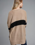 Slit Contrast V-Neck Long Sleeve Sweater