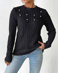 Cable-Knit Round Neck Long Sleeve Sweater