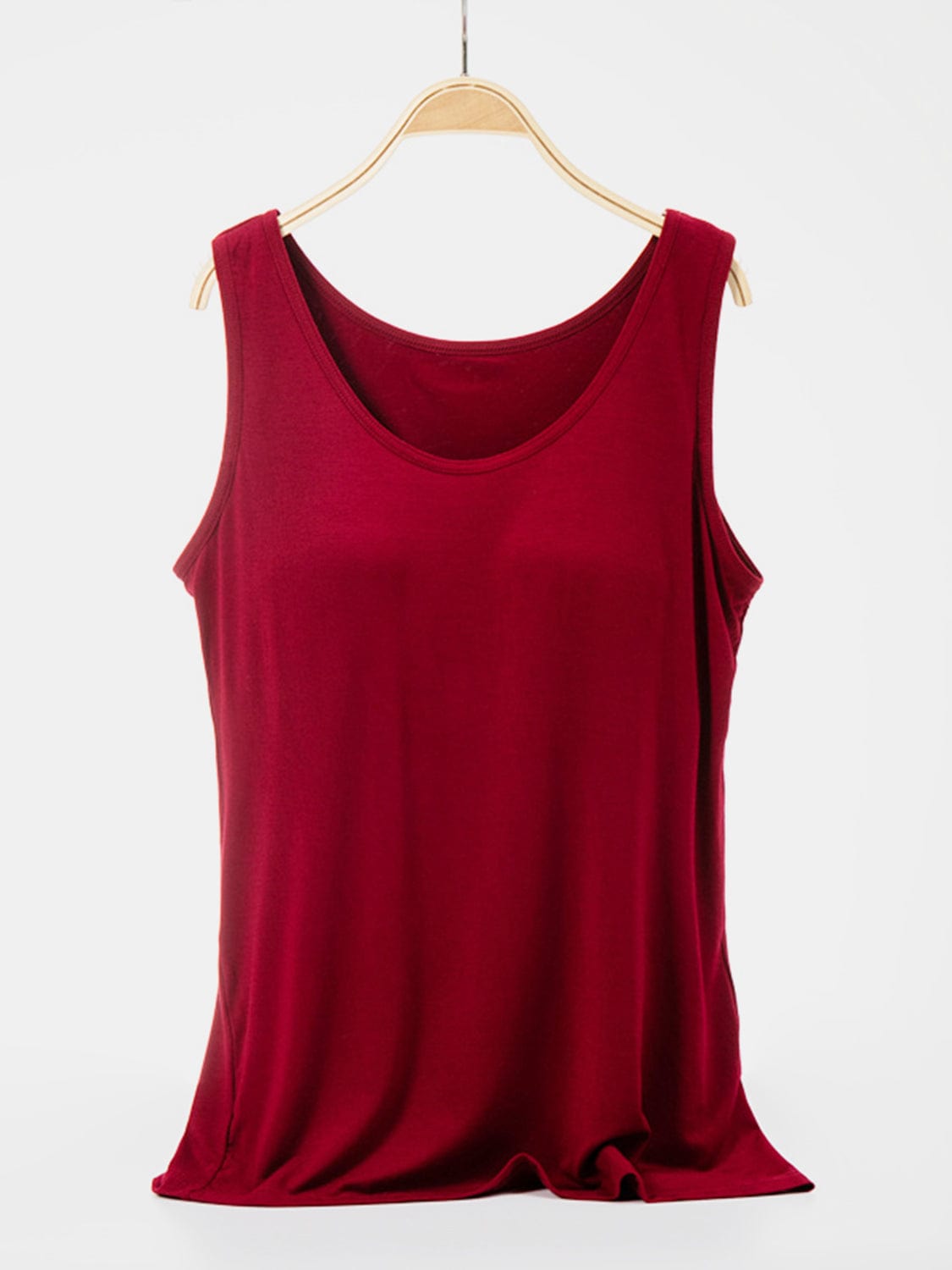 Dark Red Scoop Neck Wide Strap Tank