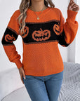 Pumpkin Round Neck Long Sleeve Sweater