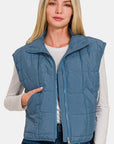 Zenana Zip Up Cropped Puffer Vest with Pockets