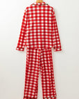 Plaid Collared Neck Long Sleeve Top and Pants Set