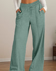 Drawstring Elastic Waist Wide Leg Pants