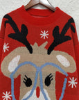 Reindeer Round Neck Dropped Shoulder Sweater