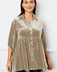 Light Gray Tiered Button Up Collared Neck Shirt Sentient Beauty Fashions Apparel & Accessories