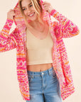 And The Why Full Size Printed Thermal Hooded Open Front Cardigan