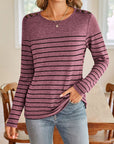 Lovelet Striped Round Neck Long Sleeve T-Shirt