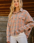 Rosy Brown And The Why Full Size Plaid Button Up Raw Hem Shirt