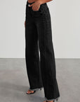 Raw Hem Wide Leg Jeans with Pockets