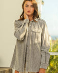 Light Gray BiBi Button Up Corduroy Shacket