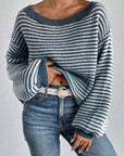 Striped Round Neck Dropped Shoulder Sweater