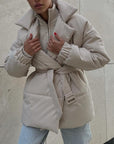 Puffer Long Sleeve Winter Coat with Belt