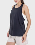 Dark Slate Gray Round Neck Wide Strap Active Tank