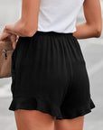 Black Elastic Waist Shorts with Pockets