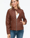 Snobbish PU Leather Biker Jacket with Side Zip Pockets