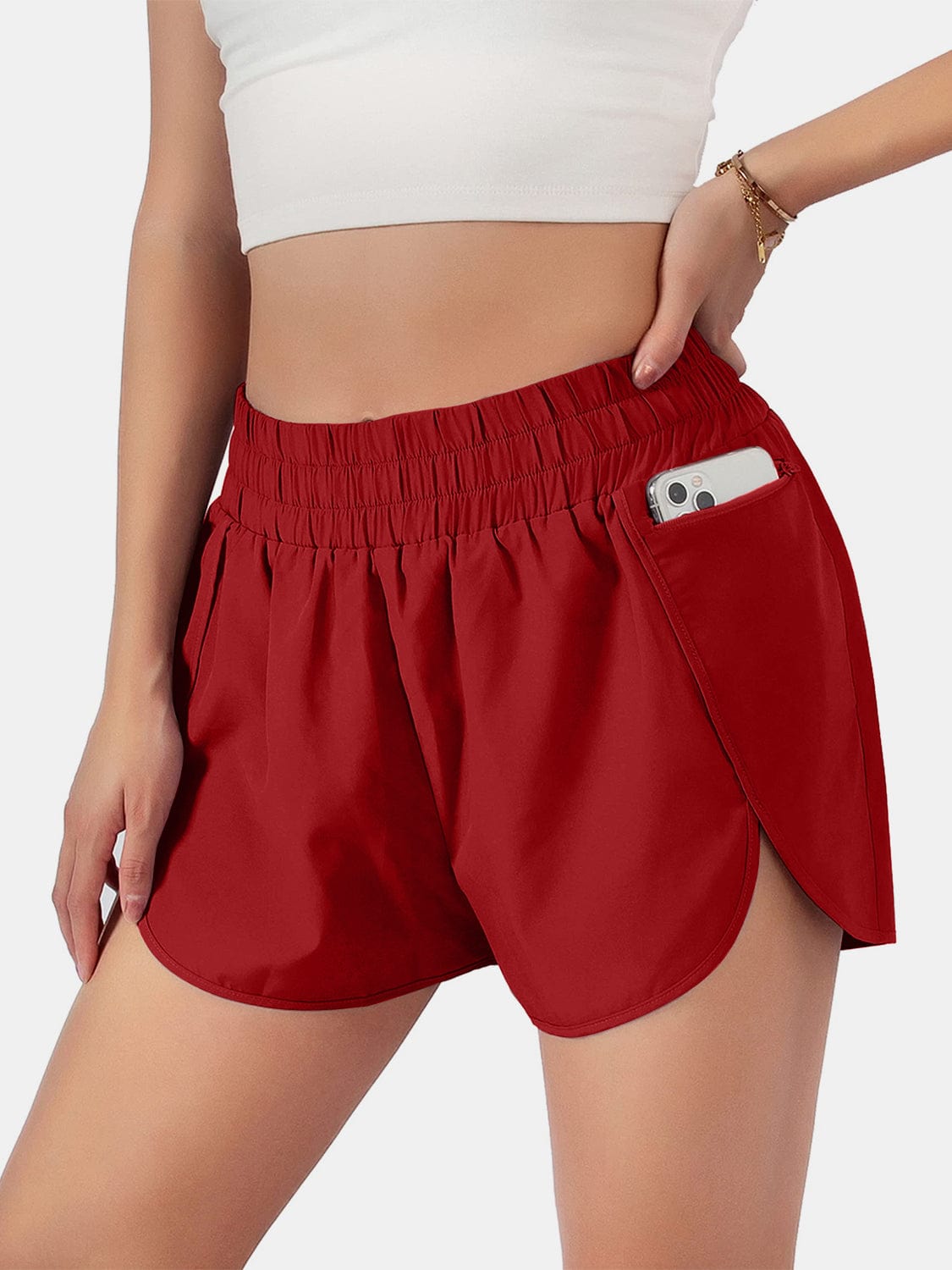 Light Gray Elastic Waist Active Shorts