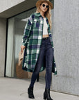 Plaid Pocketed Button Up Trench Coat