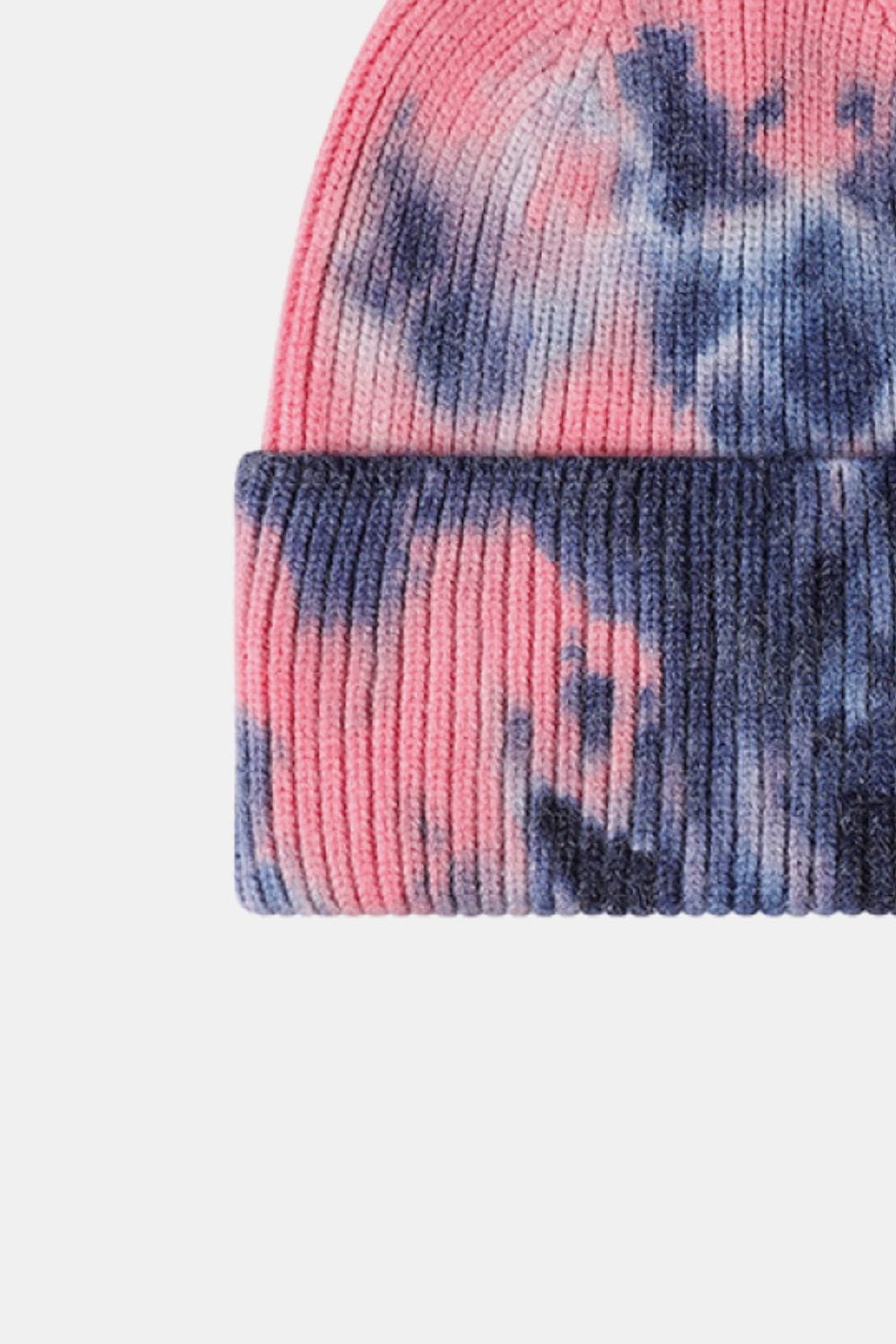 Dark Slate Gray Tie-Dye Cuffed Rib-Knit Beanie Hat