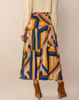 Ruched Elastic Waist Contrast Midi Skirt