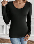 Gray Round Neck Long Sleeve Top