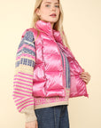 VERY J Shiny Metallic Zip Up Puffer Vest