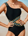 Gray Cutout Single Shoulder One-Piece Swimwear