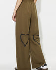 Heart Elastic Waist Wide Leg Pants