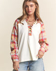 J.NNA Plaid Contrast Button Down Henley Top