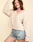 VERY J Exposed Seam V-Neck Ribbed Knit Top