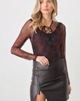 Dark Slate Gray HERA COLLECTION Abstract Mesh Lace-Up Long Sleeve Bodysuit