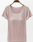 Light Gray Round Neck Modal T-Shirt with Bra