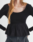 Peplum Scoop Neck Long Sleeve T-Shirt