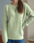 Pearl Trim Round Neck Raglan Sleeve Sweater