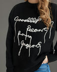 Letter Contrast Round Neck Dropped Shoulder Sweater