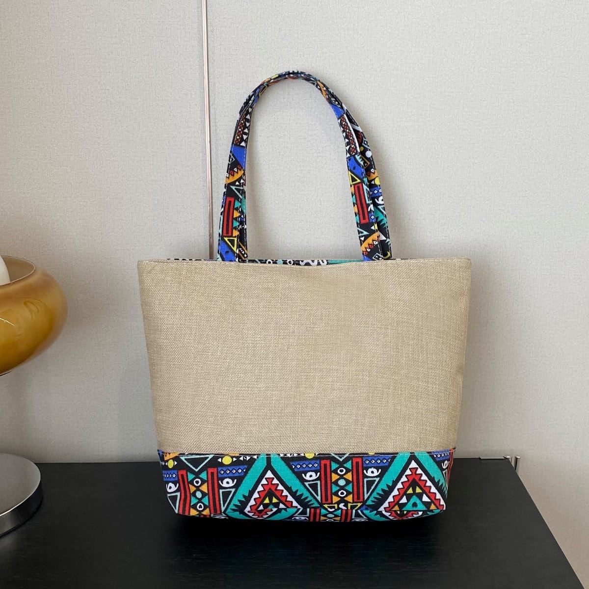 Gray Geometric Medium Tote Bag