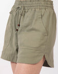 Rosy Brown VERY J Drawstring Elastic Waist Linen Shorts