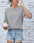 FAM-FAM Striped Round Neck Raglan Sleeve T-Shirt