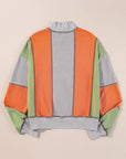 Full Size Exposed Seam Color Block Long Sleeve Sweatshirt