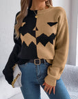 Contrast Round Neck Long Sleeve Sweater