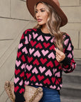 Angel Wings Contrast Heart Round Neck Sweater