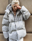 Pocketed Zip Up Hooded Puffer Jacket