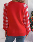 Reindeer Plaid Round Neck Long Sleeve Sweater