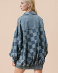 Double Take Checkered Button Up Denim Jacket