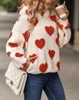 Fuzzy Heart Pocketed Dropped Shoulder Hoodie