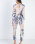 Cherish Apparel Tie-Dye Round Neck Long Sleeve Jumpsuit