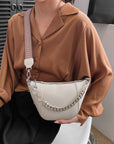 PU Leather Chain Trim Crossbody Bag