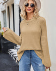 Raglan Sleeve Waffle Knit Sweater