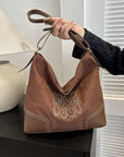 Suede Patch Adjustable Strap Tote Bag