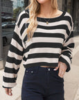 Striped Dropped Shoulder Long Sleeve Sweater